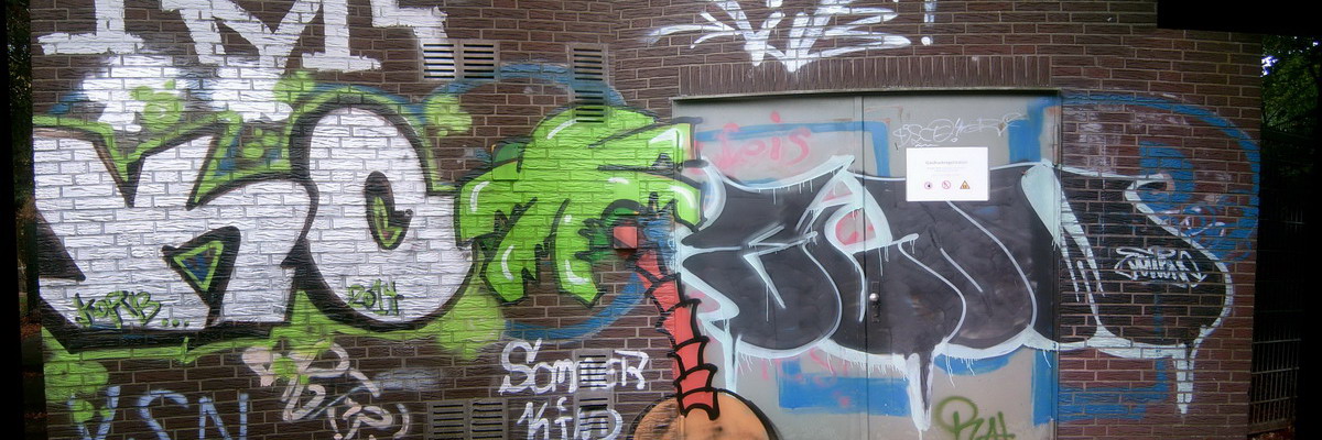 Graffiti and street art from a photo tour in Bremen including colourful sprayed tags and top-to-bottoms.