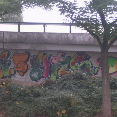 Graffiti and street art from a photo tour in Bremen including colourful sprayed tags and top-to-bottoms.
